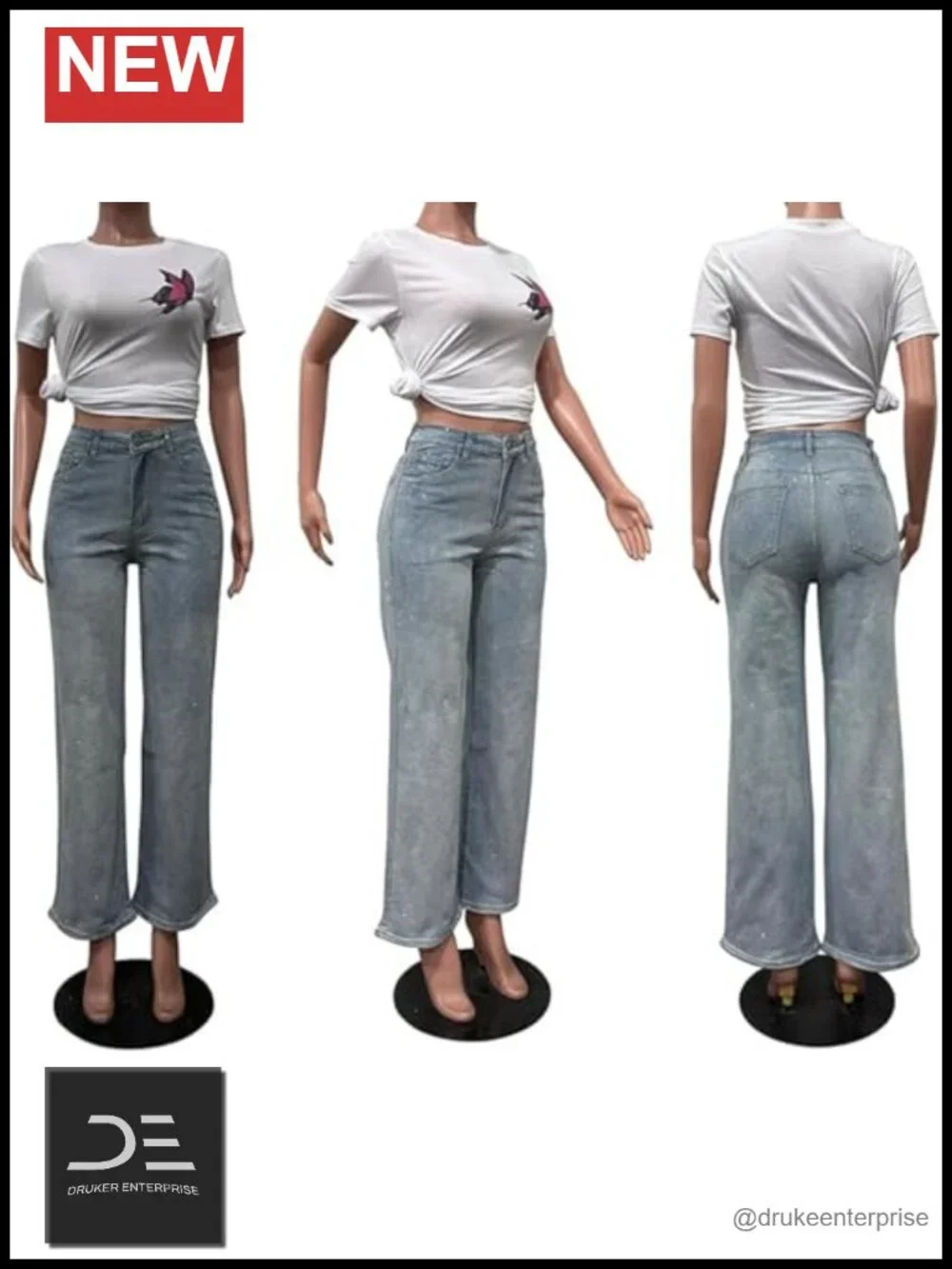 Women's High Waisted Rhinestone Straight Leg Jeans Sparkly Bling Pants